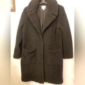 Nine West black long coat cozy size medium with snap front closure